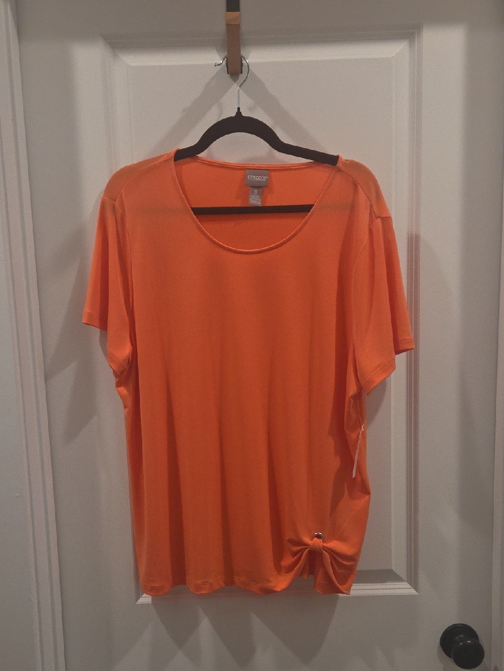 Chico's Orange Short Sleeve Scoop Neck Top with Side Knot